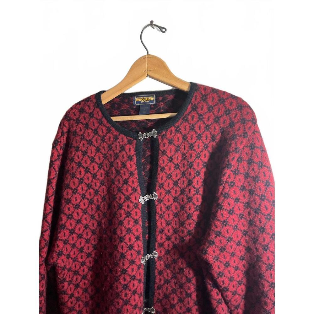 Woolrich Women's Red/Burgundy Embroidered Wool Cardigan Sweater XL - Picture 3 of 9